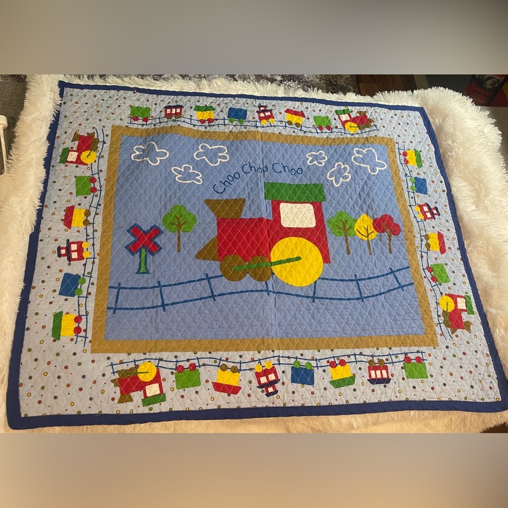 Vinatge Cho-Cho Train Theme Handmade baby/kids quilt size‎ 40/33.5